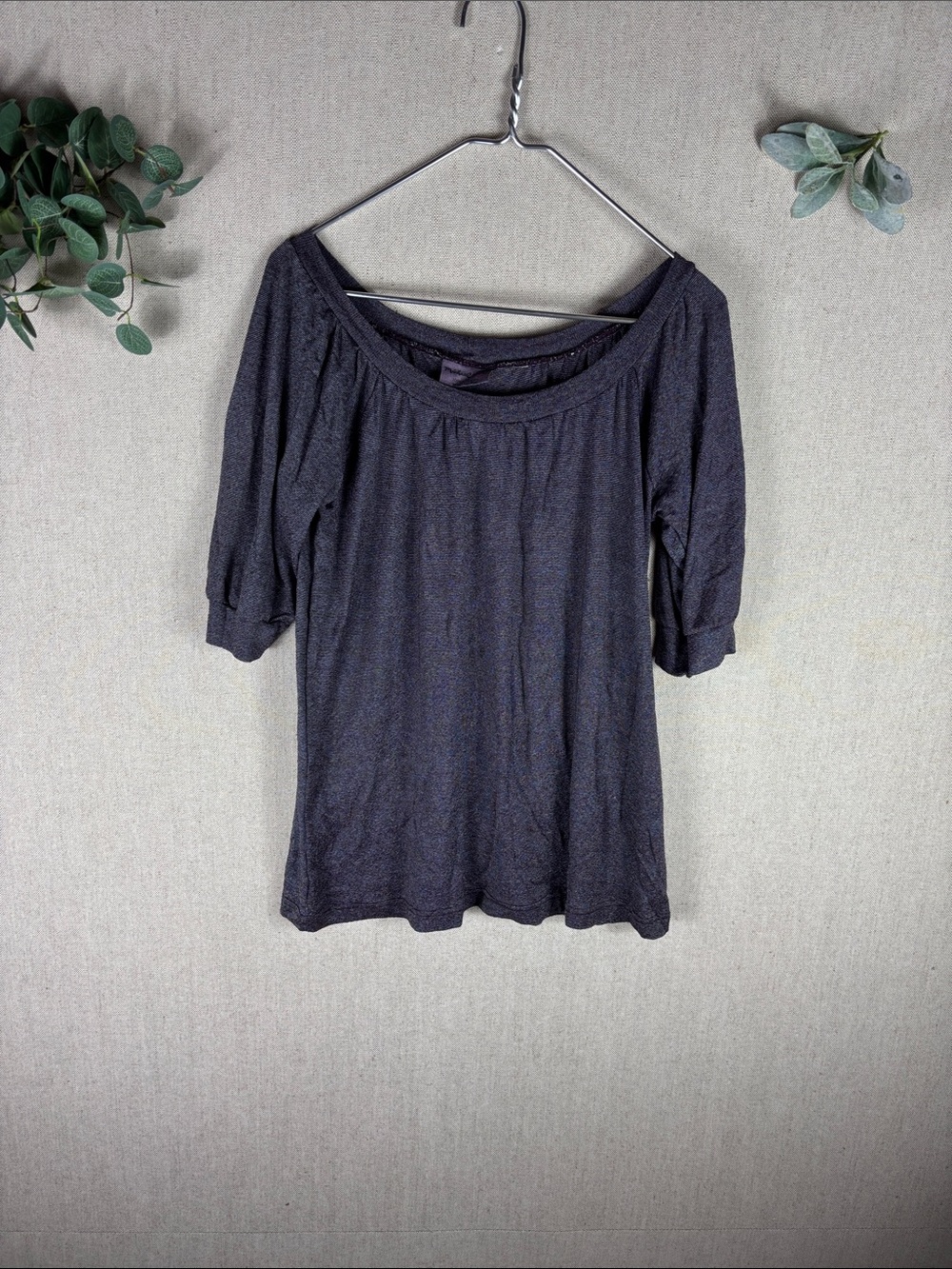 Michael Stars > Dark Gray Purple Scoop Neck 3/4 Sleeve Top OS